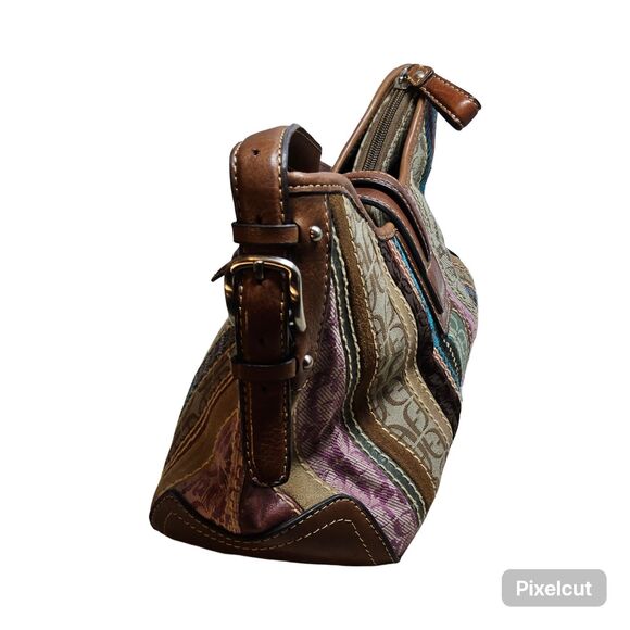 Preloved Fossil Patchwork Striped Shoulder Bag Purse Boho Hippie - Picture 5 of 16
